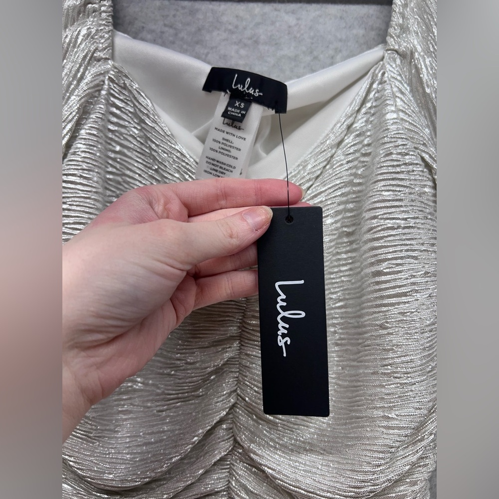 Lulu's Shimmering Silver Ruched Blouse - Picture 3 of 8